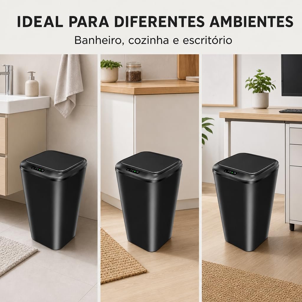 Lixeira Automática 16L com Sensor de Movimento, Preta, USB: praticidade sem marca conhecida, mas vale o risco?